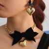 Outlet Retro Stage Bow Heart Necklace Earrings Set