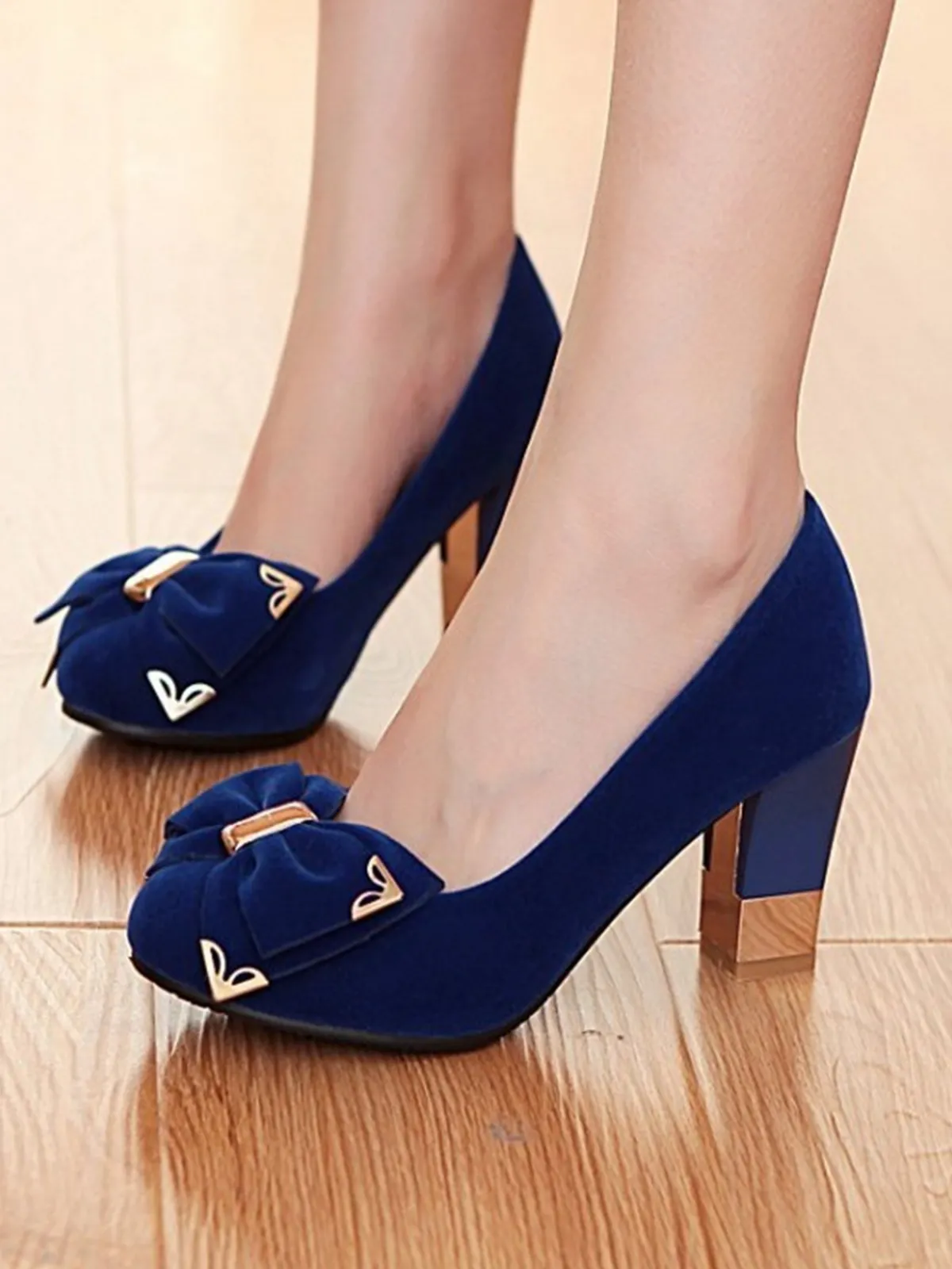 Clearance Retro Stage Bow Suede Chunky Heel Shoes