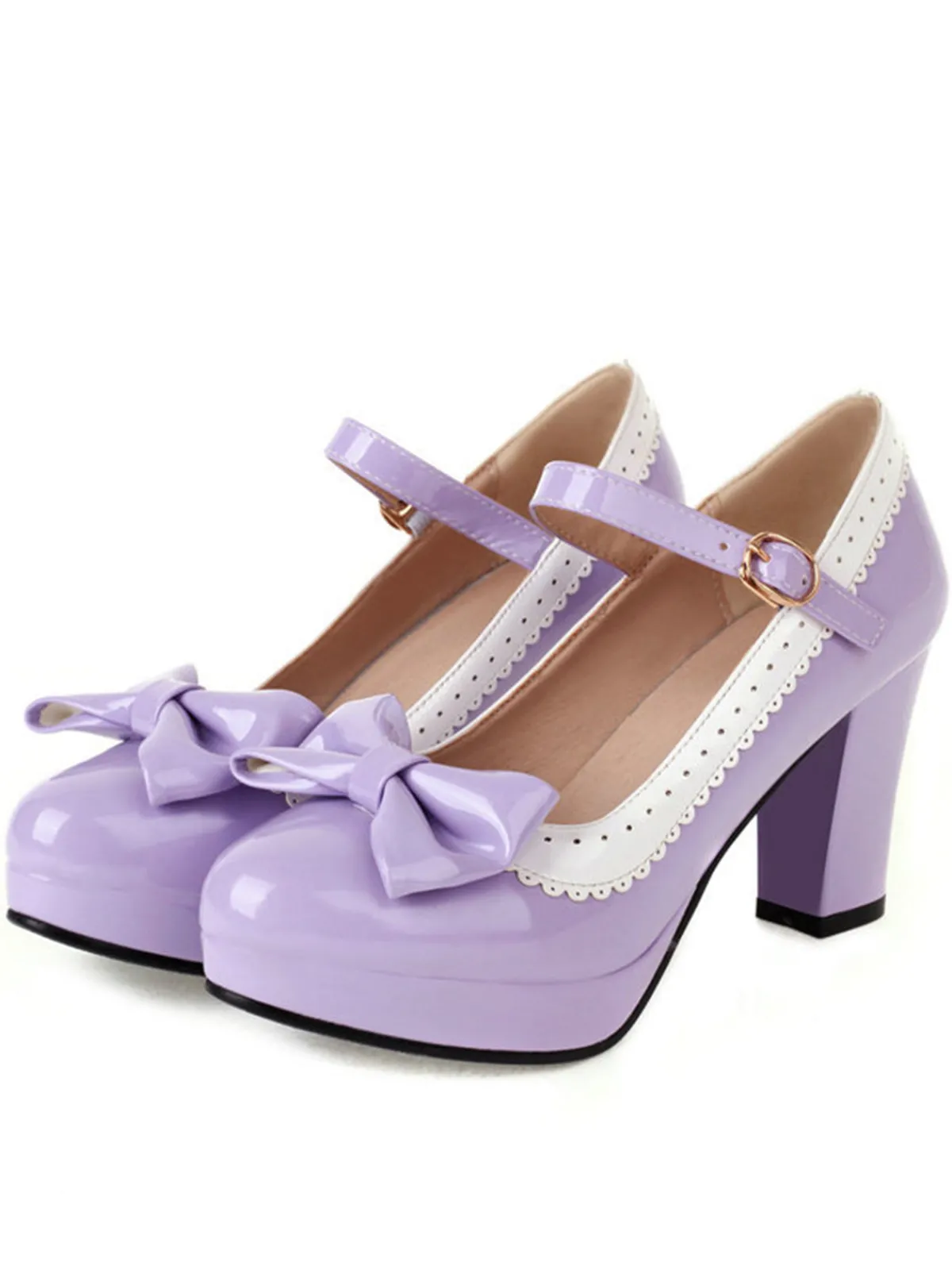 Outlet Retro Stage Bowknot Chunky Heels Mary Jane Shoes