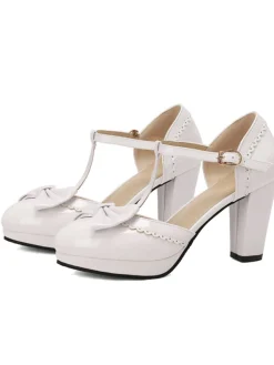 Hot Retro Stage Bowknot Chunky Heels Mary Jane Shoes