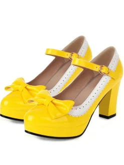 Online Retro Stage Bowknot Chunky Heels Mary Jane Shoes