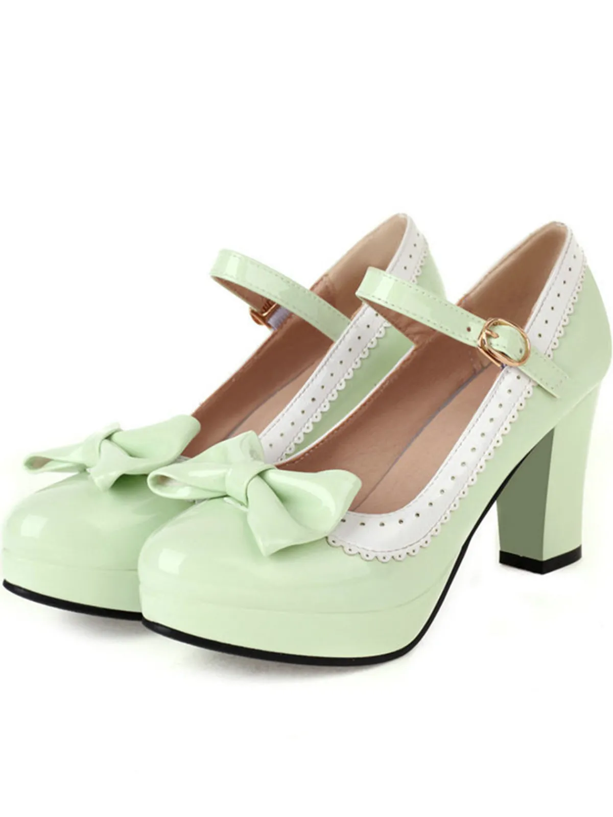 Online Retro Stage Bowknot Chunky Heels Mary Jane Shoes