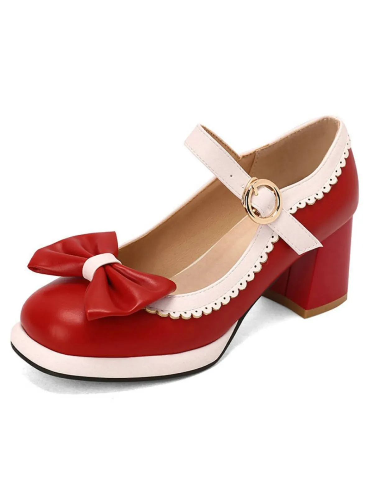 Hot Retro Stage Bowknot Chunky Heels Mary Jane Shoes