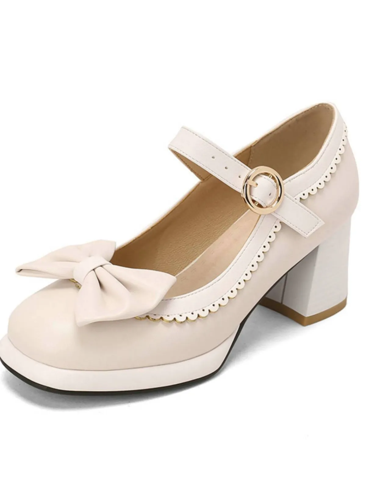 Hot Retro Stage Bowknot Chunky Heels Mary Jane Shoes