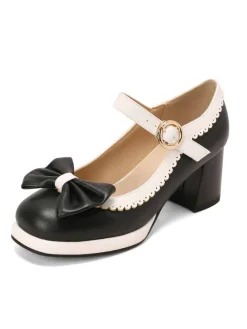 Hot Retro Stage Bowknot Chunky Heels Mary Jane Shoes