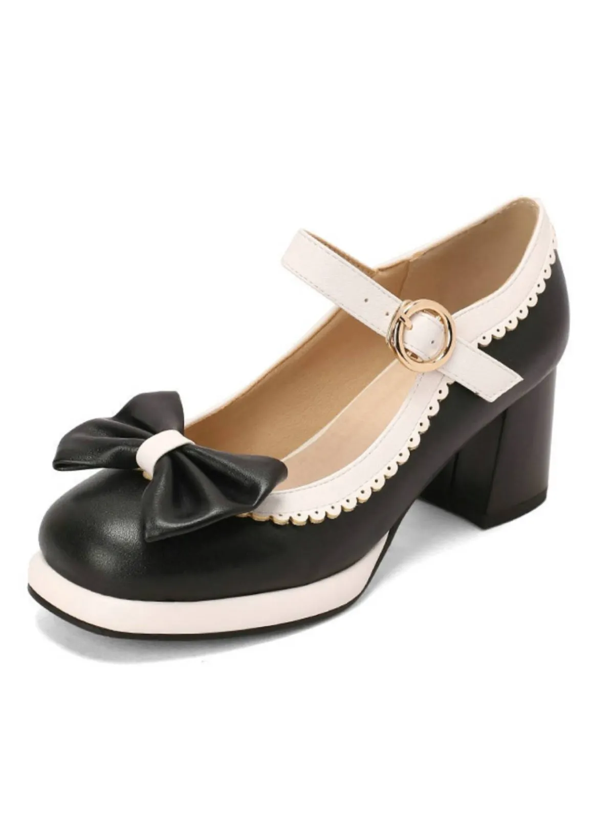 Hot Retro Stage Bowknot Chunky Heels Mary Jane Shoes