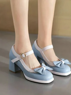 Hot Retro Stage Bowknot Chunky Heels Mary Jane Shoes