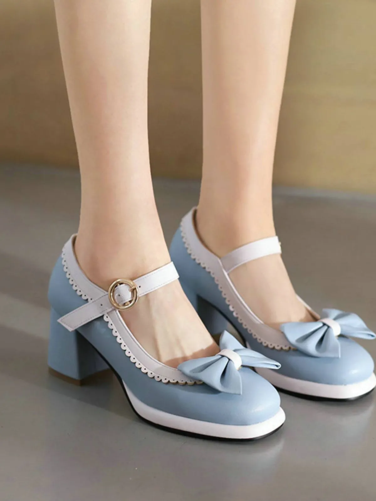 Hot Retro Stage Bowknot Chunky Heels Mary Jane Shoes