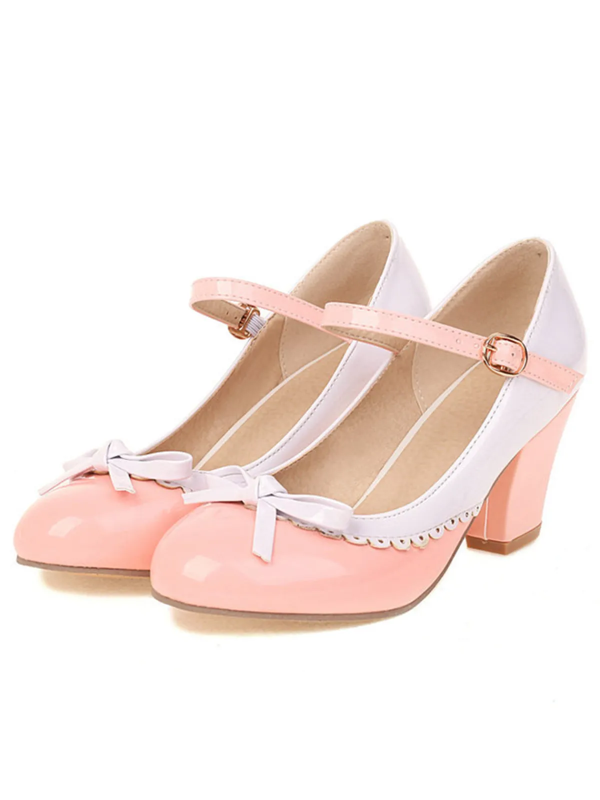 Outlet Retro Stage Bowknot Chunky Heels Mary Jane Shoes