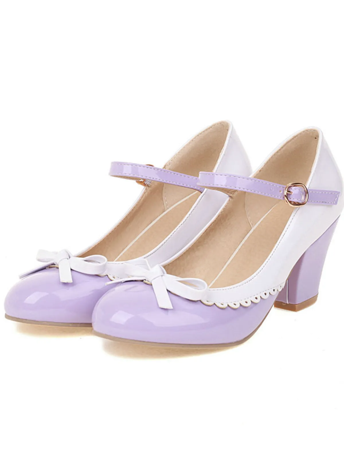 Outlet Retro Stage Bowknot Chunky Heels Mary Jane Shoes