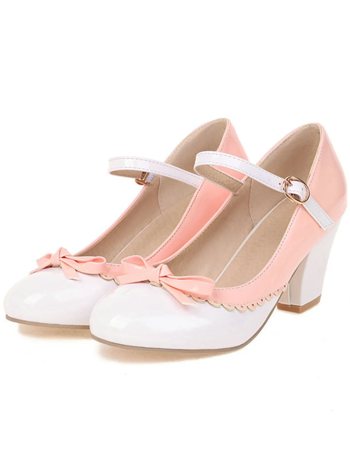 Outlet Retro Stage Bowknot Chunky Heels Mary Jane Shoes