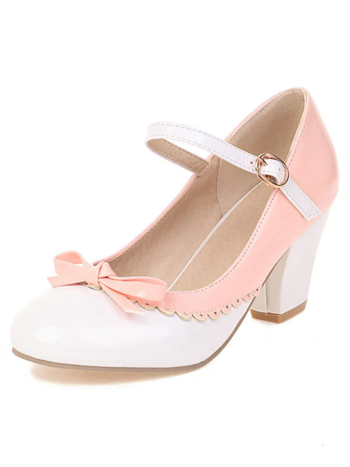 Outlet Retro Stage Bowknot Chunky Heels Mary Jane Shoes