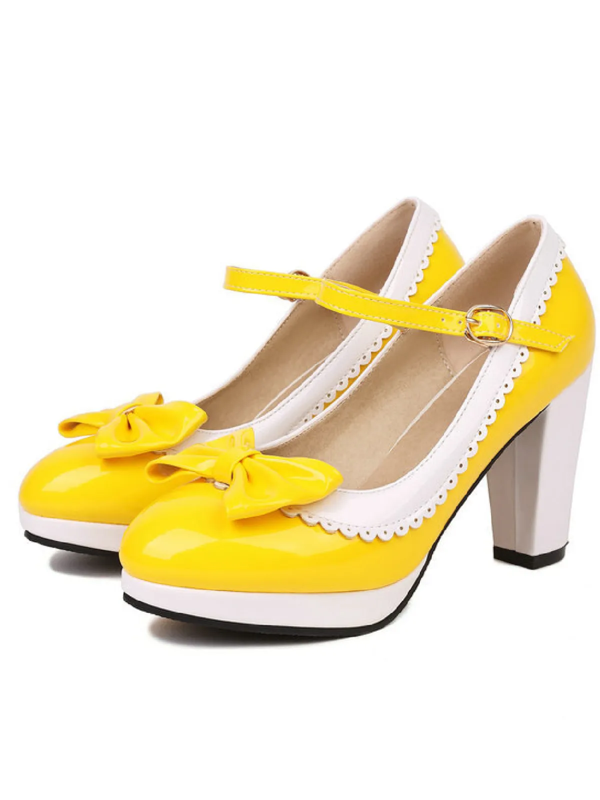 Fashion Retro Stage Bowknot Chunky Heels Mary Jane Shoes