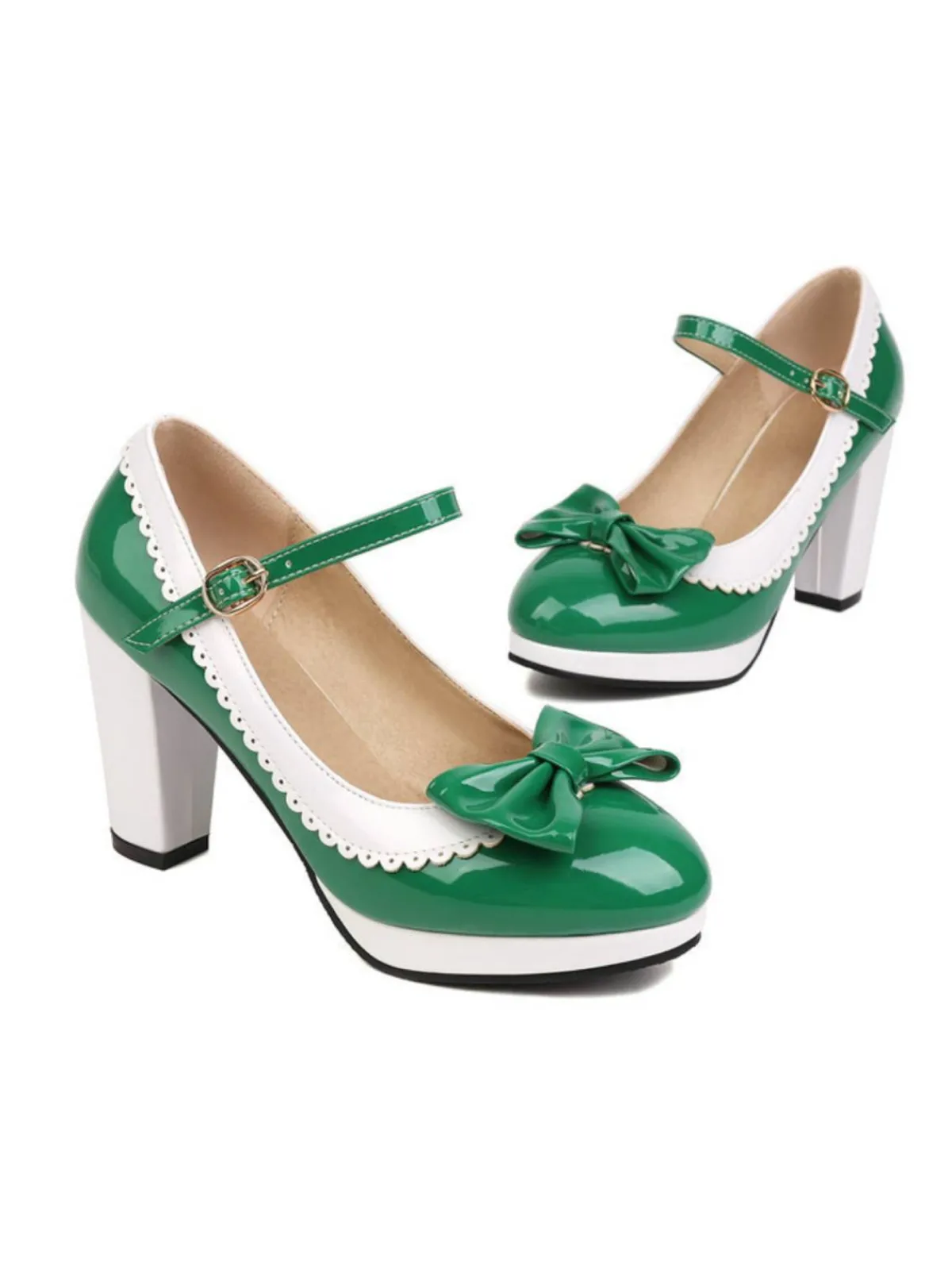 Fashion Retro Stage Bowknot Chunky Heels Mary Jane Shoes