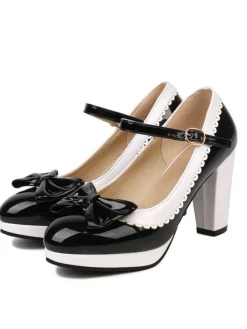Fashion Retro Stage Bowknot Chunky Heels Mary Jane Shoes