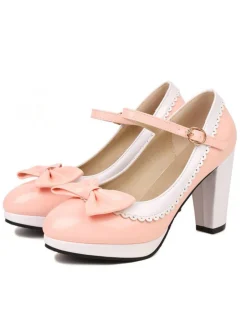 Fashion Retro Stage Bowknot Chunky Heels Mary Jane Shoes