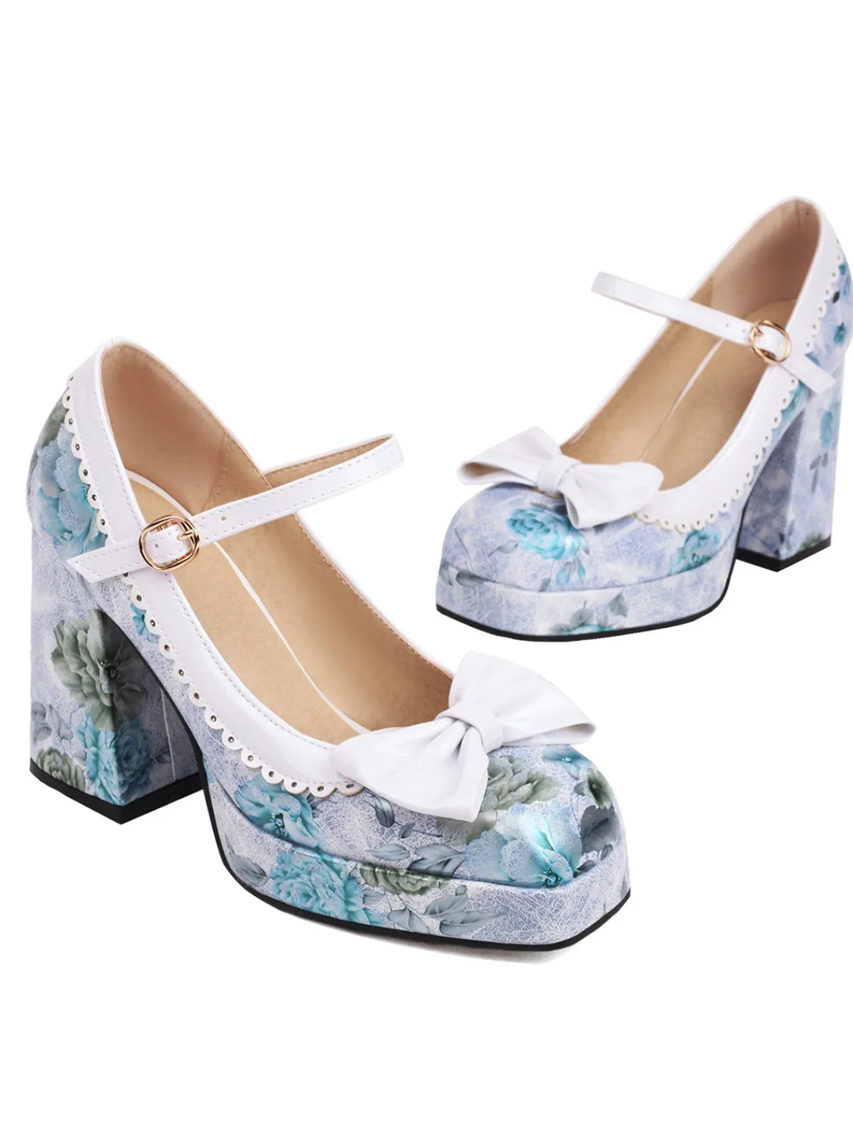 Outlet Retro Stage Bowknot Floral High Heel Shoes