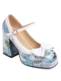 Outlet Retro Stage Bowknot Floral High Heel Shoes