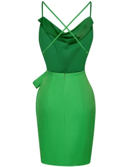 Sale Retro Stage 1970s Back Cross Straps Dress Bright Green