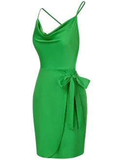 Sale Retro Stage 1970s Back Cross Straps Dress Bright Green