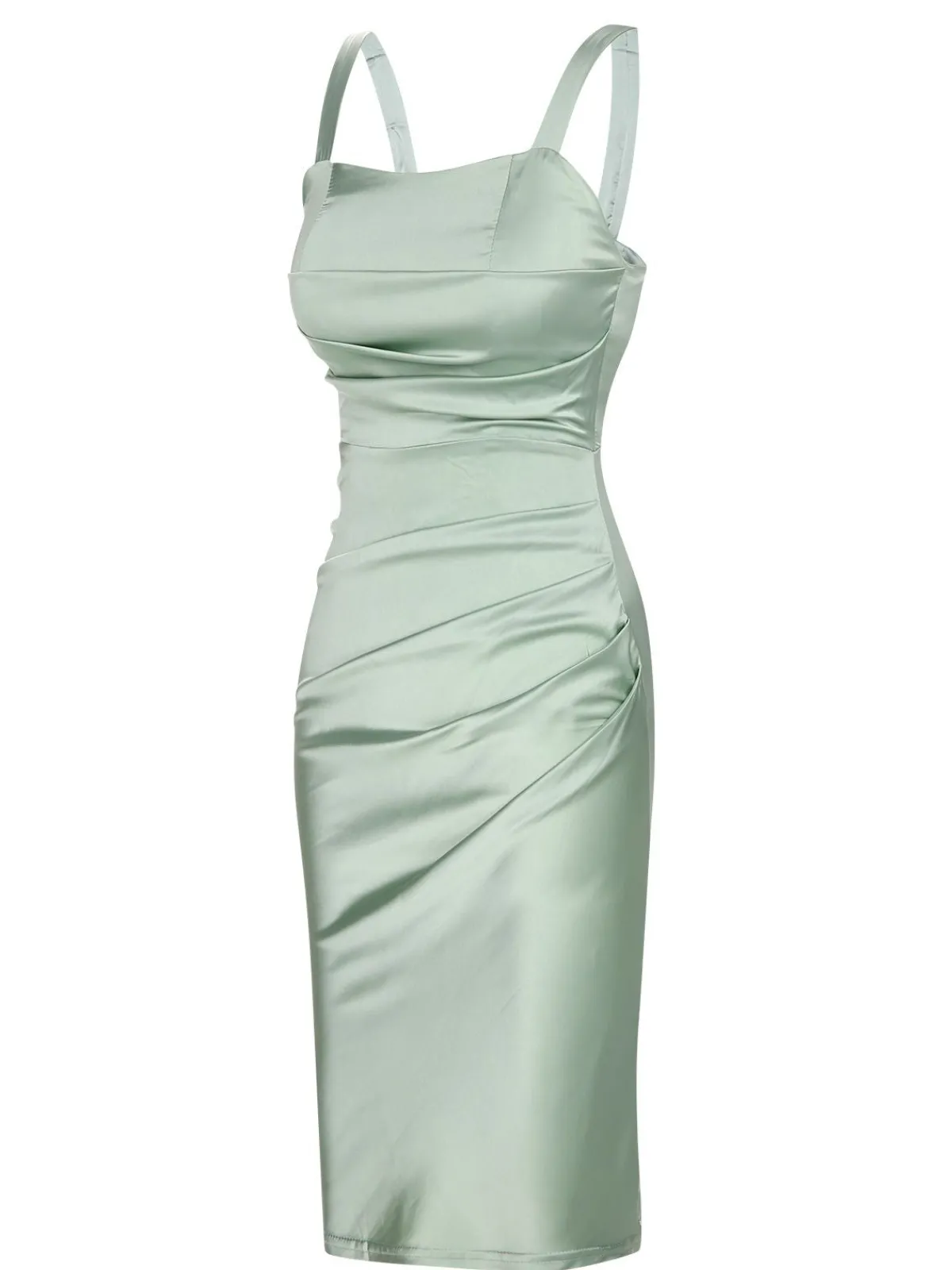 Outlet Retro Stage 1960s Solid Wrinkle Dress Bright Green