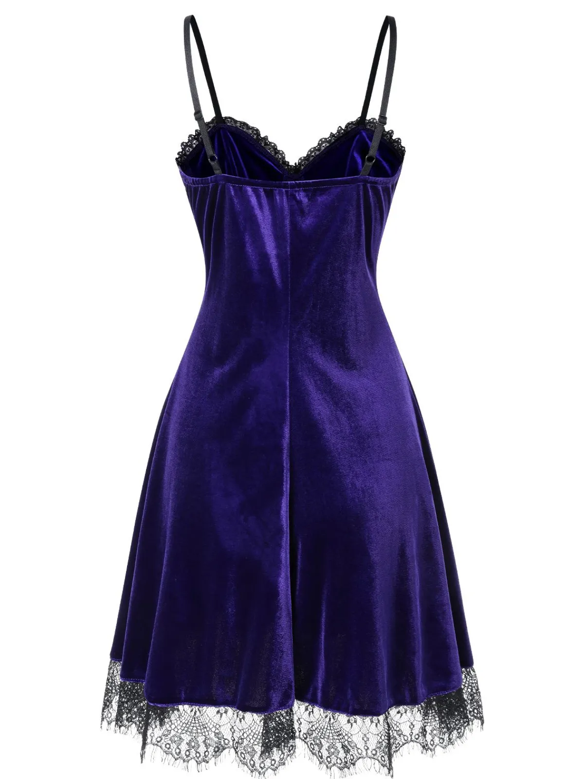 Outlet Retro Stage 1980s V-Neck Lace Velvet Dress Bright Purple