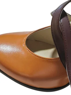 Outlet Retro Stage Cross Strap Color Block Chunky Heels Brown