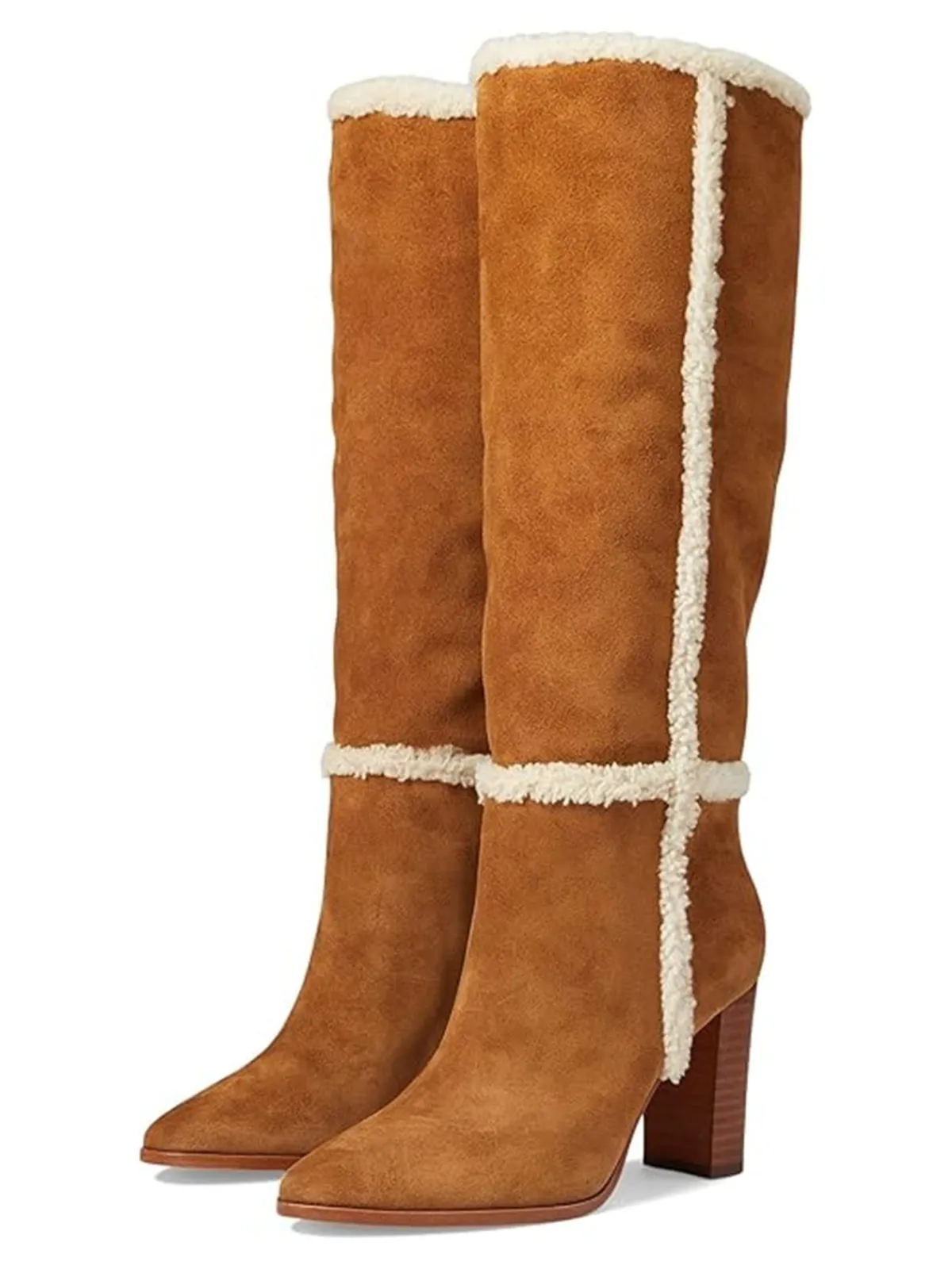 Sale Retro Stage Flannelette Patchwork Chunky Heel Boots Brown