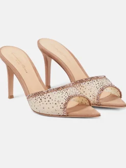 Clearance Retro Stage Brown Pointed Rhinestoned Stiletto Heel Slippers Light Brown
