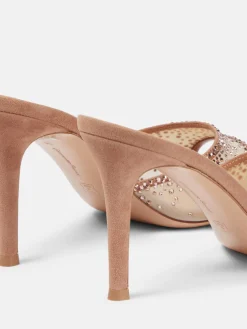Clearance Retro Stage Brown Pointed Rhinestoned Stiletto Heel Slippers Light Brown