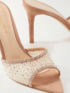 Clearance Retro Stage Brown Pointed Rhinestoned Stiletto Heel Slippers Light Brown
