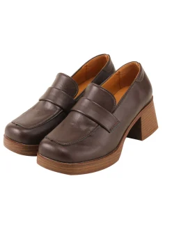 Online Retro Stage Retro Square Toe Chunky Heels Brown
