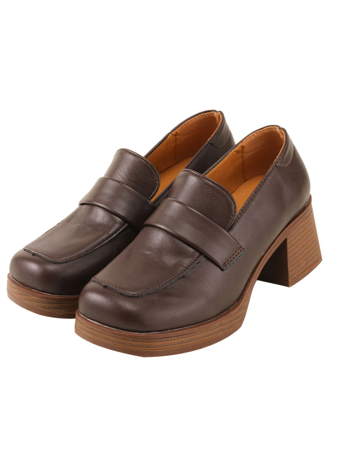 Online Retro Stage Retro Square Toe Chunky Heels Brown