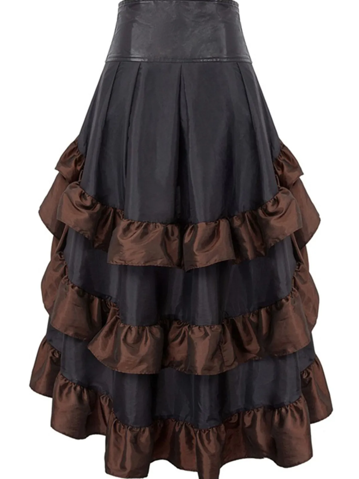 Clearance Retro Stage Brown Ruffle Patchwork Irregular Skirt