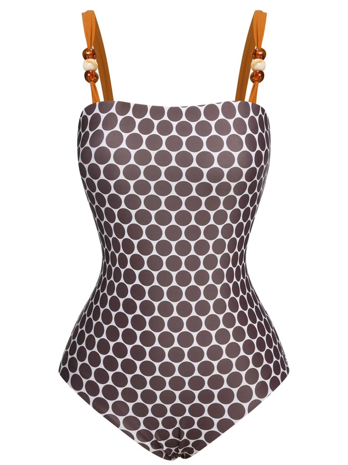 Sale Retro Stage 1930s Beads Straps Polka Dots Reversible Swimsuit Brown