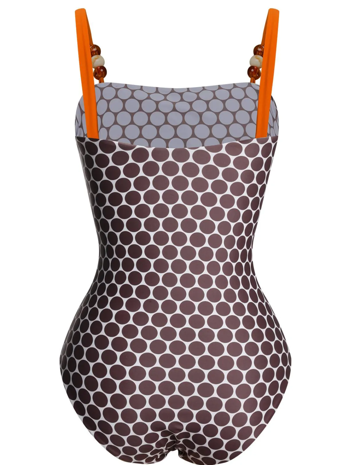 Sale Retro Stage 1930s Beads Straps Polka Dots Reversible Swimsuit Brown