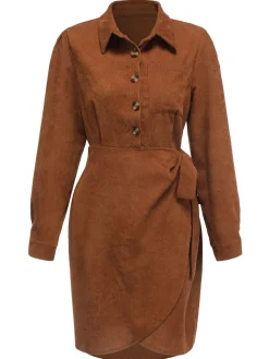 New Retro Stage 1960s Corduroy Pencil Dress Brown