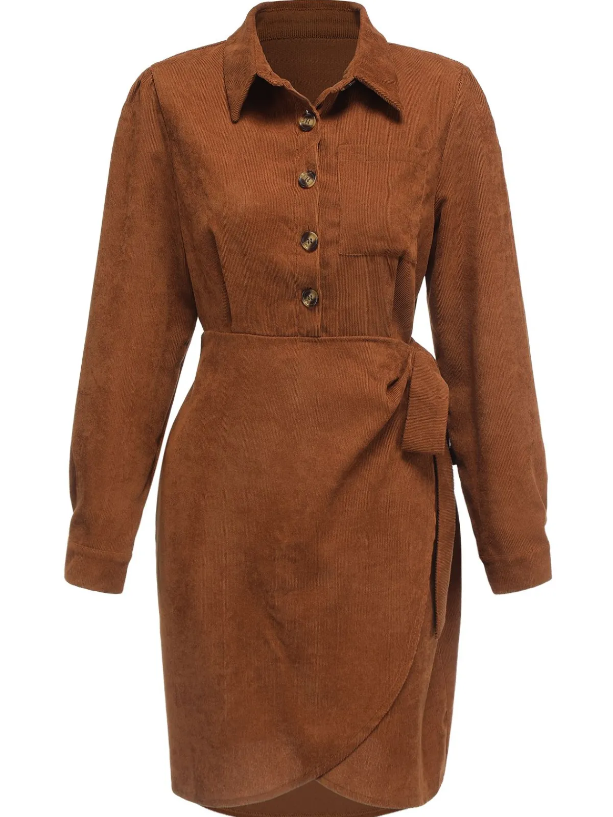 New Retro Stage 1960s Corduroy Pencil Dress Brown