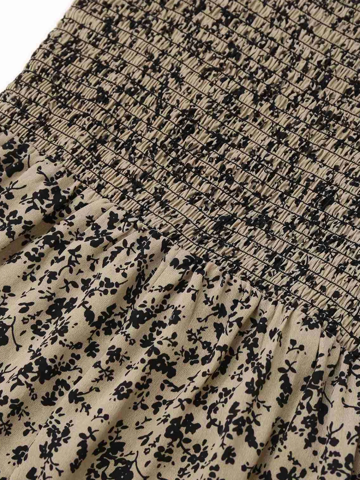 Clearance Retro Stage Brown 1930s Ditsy Floral Puff Sleeve Jumpsuit Light Brown