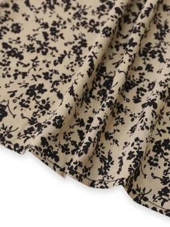 Clearance Retro Stage Brown 1930s Ditsy Floral Puff Sleeve Jumpsuit Light Brown