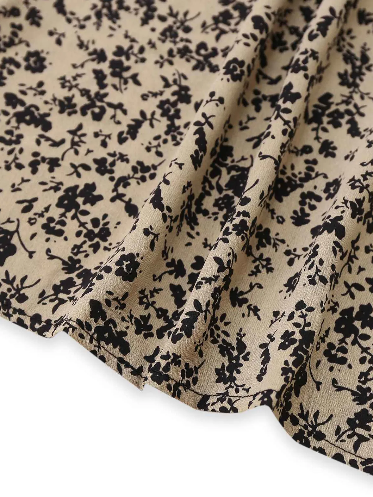 Clearance Retro Stage Brown 1930s Ditsy Floral Puff Sleeve Jumpsuit Light Brown