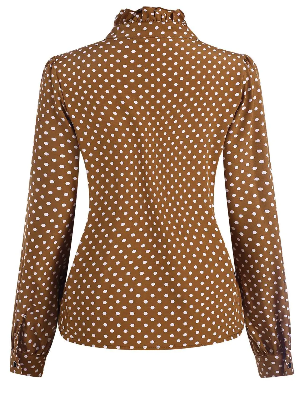 Best Retro Stage 1950s Dots Ruffle Stand Collar Blouse Brown