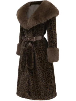 Fashion Retro Stage Brown 1950s Faux Fur Leopard Coat