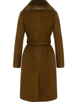 Outlet Retro Stage 1940s Fur Collar Belted Coat Brown