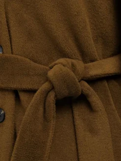 Outlet Retro Stage 1940s Fur Collar Belted Coat Brown