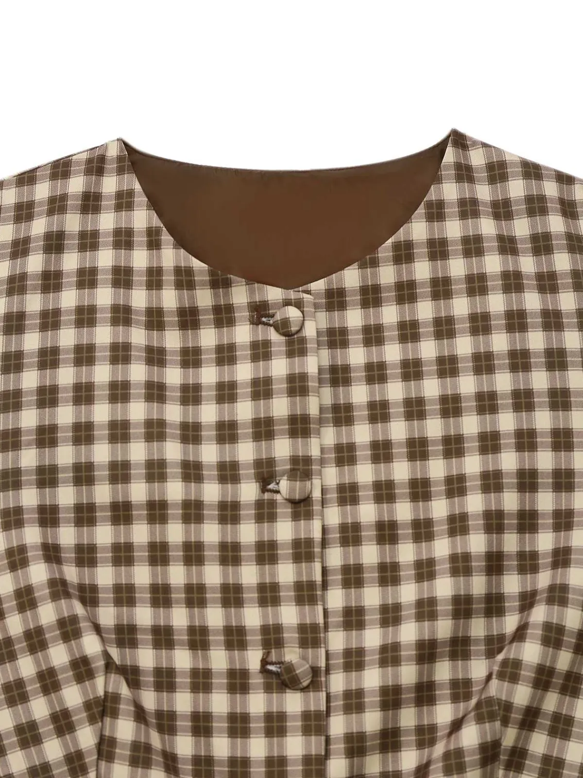 New Retro Stage 1930s Gingham Plaids Vest Brown