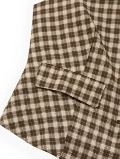 New Retro Stage 1930s Gingham Plaids Vest Brown