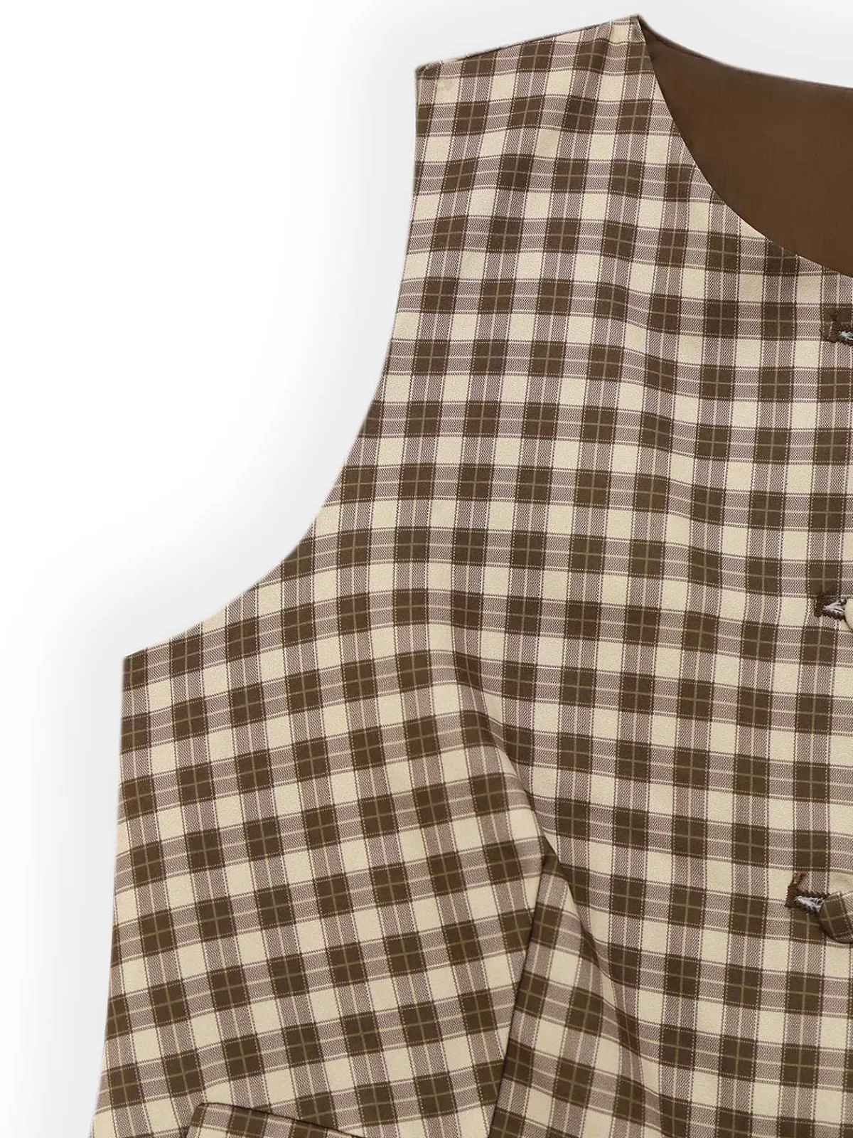 New Retro Stage 1930s Gingham Plaids Vest Brown