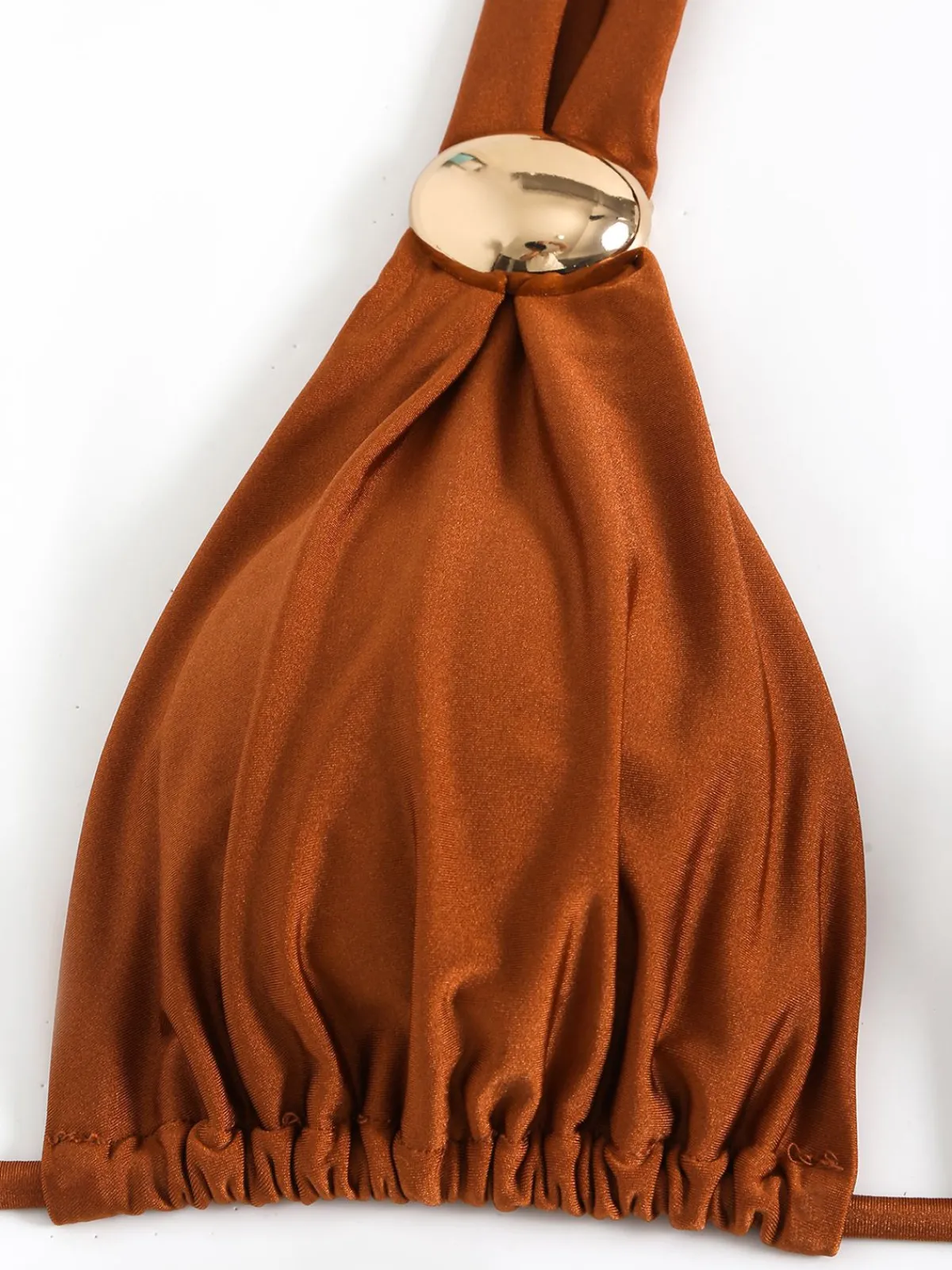 Hot Retro Stage 1970s Halter Ruched Solid Bikini Brown