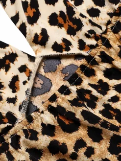 New Retro Stage 1960s Halter V-Neck Leopard Dress Brown